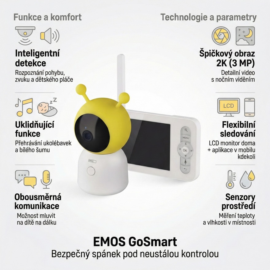 GoSmart otočná dětská chůvička EMOS IP-500 GUARD s monitorem a WiFi